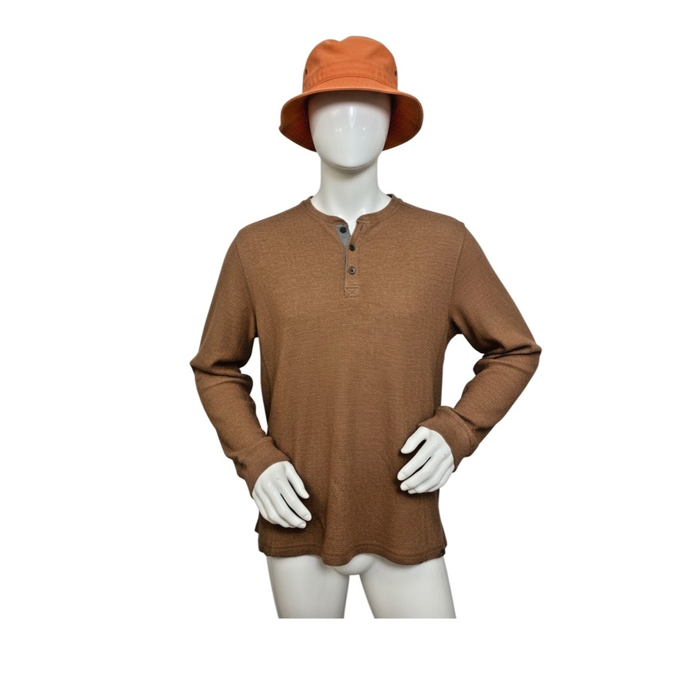 Eddie Bauer Waffle Knit Thermal Henley 3XL Cinnamon Brown Long Sleeve Cozy Layer